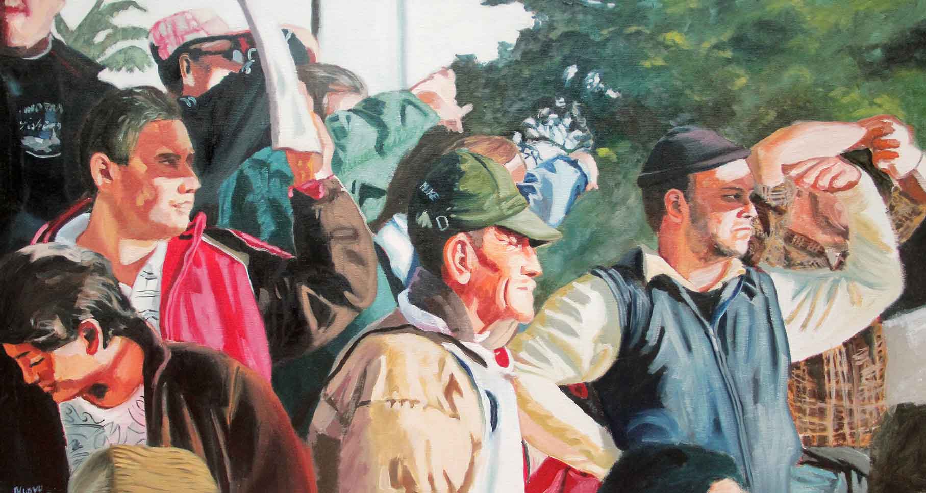 Manifestantes, óleo sobre lienzo. 120x65