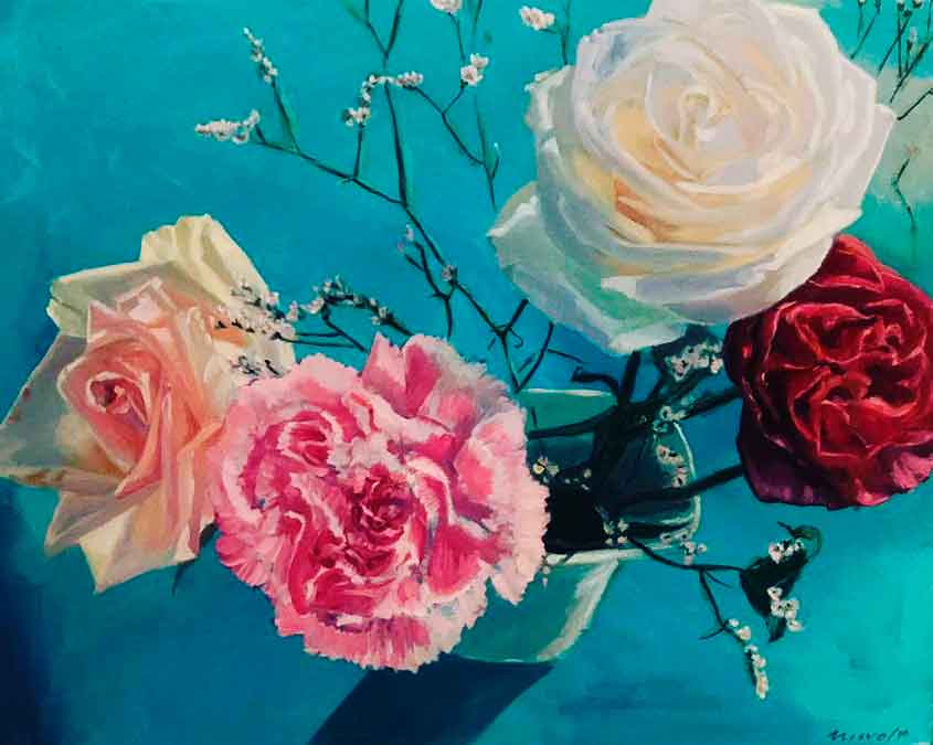 Rosas y claveles 50x40 | Oleo lienzo